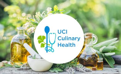 UCI Culinary Health logo on background of medicinal herbs and oils